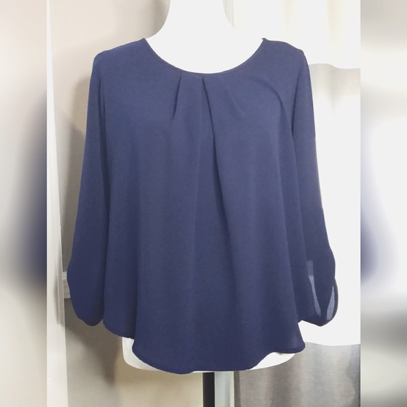 Papermoon Stitch Fix Sz LP Navy Keyhole Opening Back 3/4 Sleeve - Picture 6 of 8